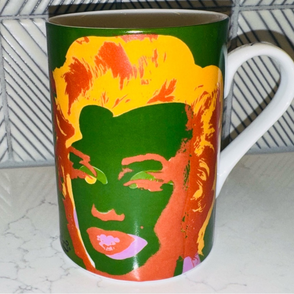 Vintage 90’s Andy Warhol Marilyn Monroe Mug BLOCK 1997 green & orange 10 Oz